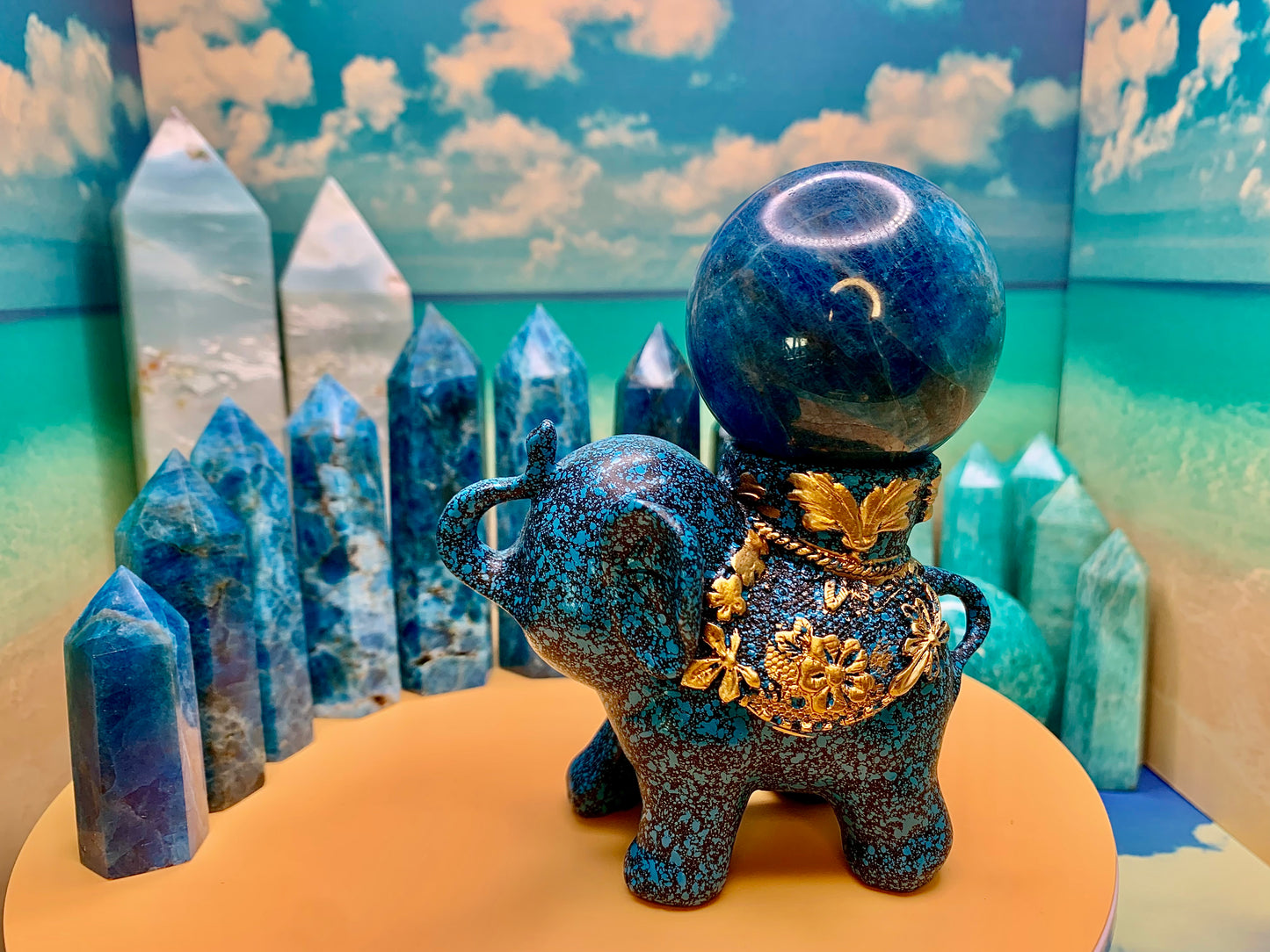 Elephant Decorative Sphere Stand (Blue)
