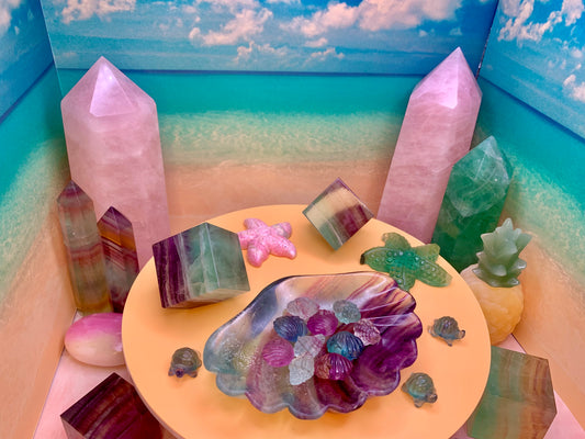 Purple & Teal Candy Fluorite Shell Bowl