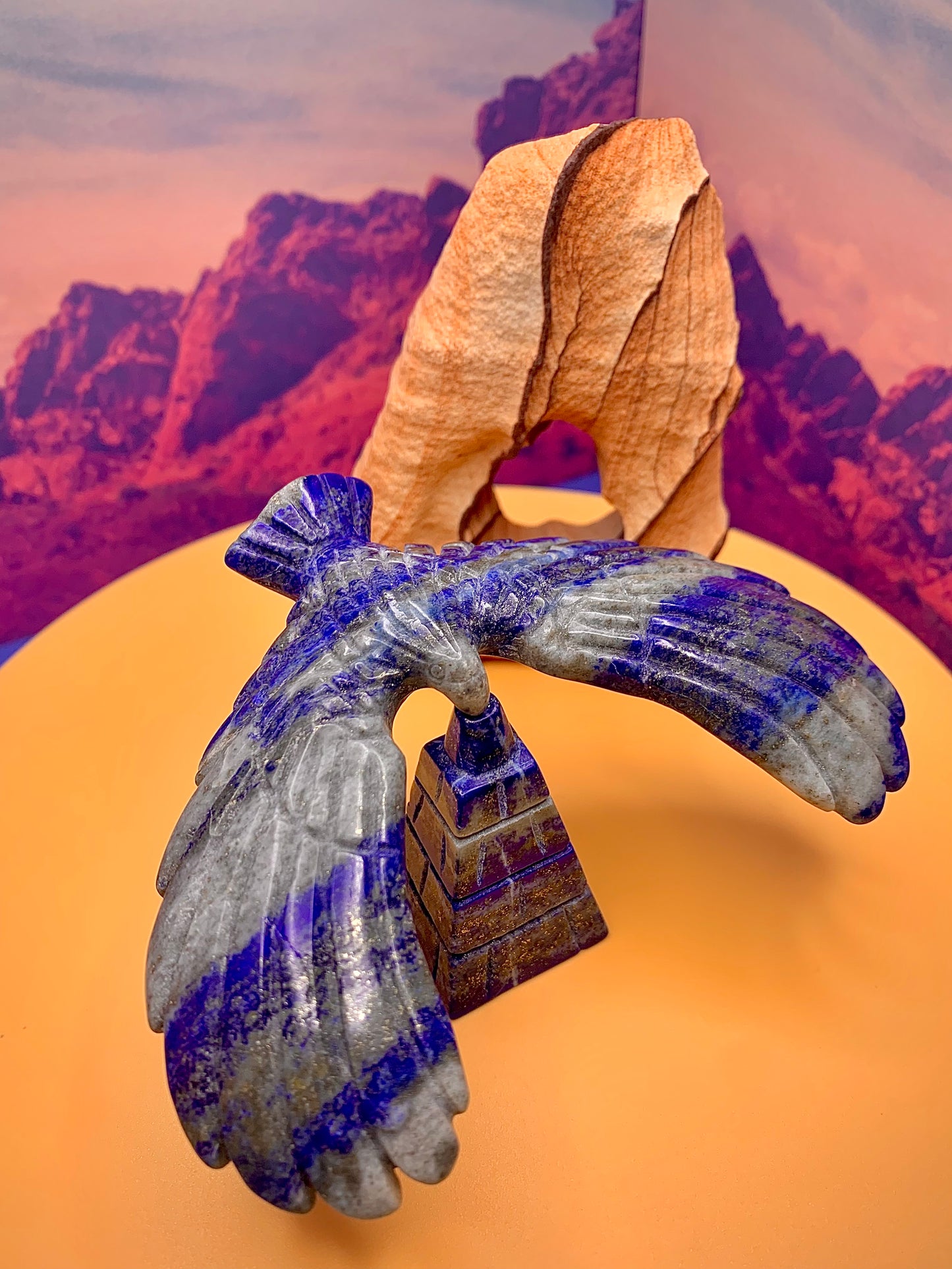 Blue Lapis Lazuli Flying Falcon Carving w/ Stand