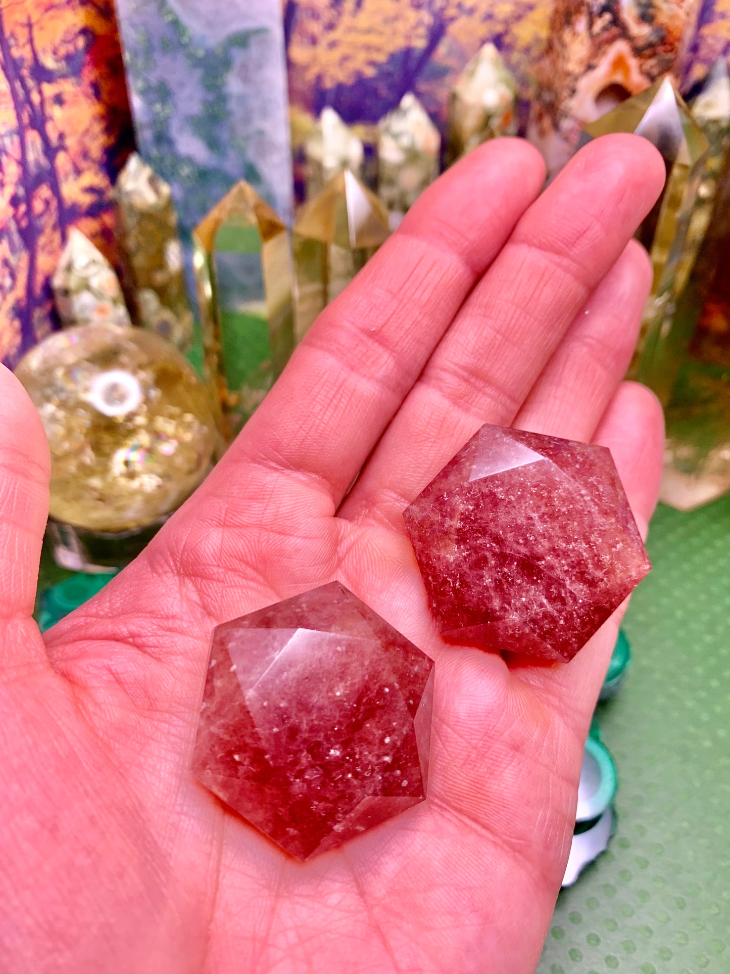 Red Strawberry Quartz Star of David Pocket Stone