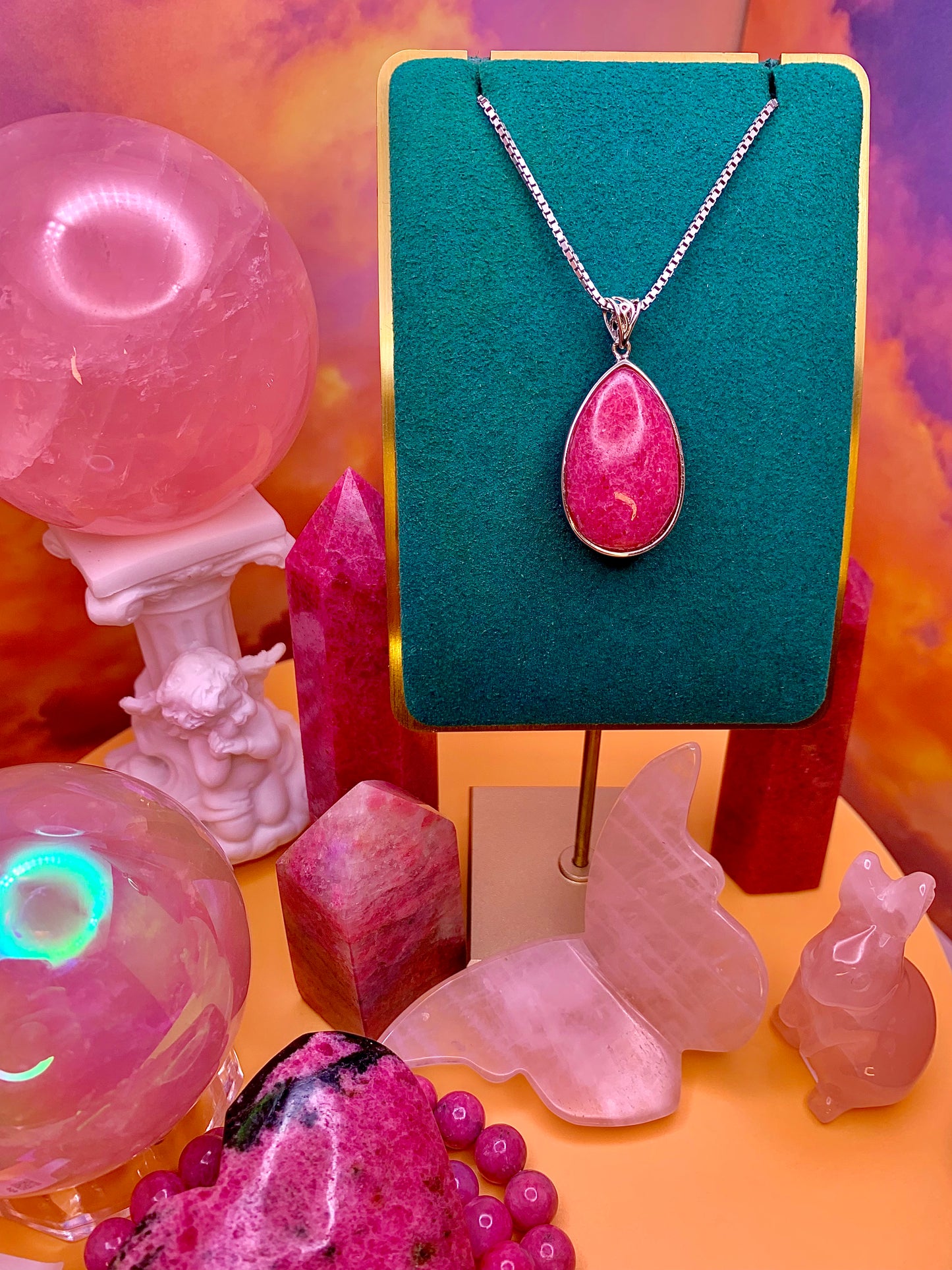 Gem Rhodonite Pendant set in Silver