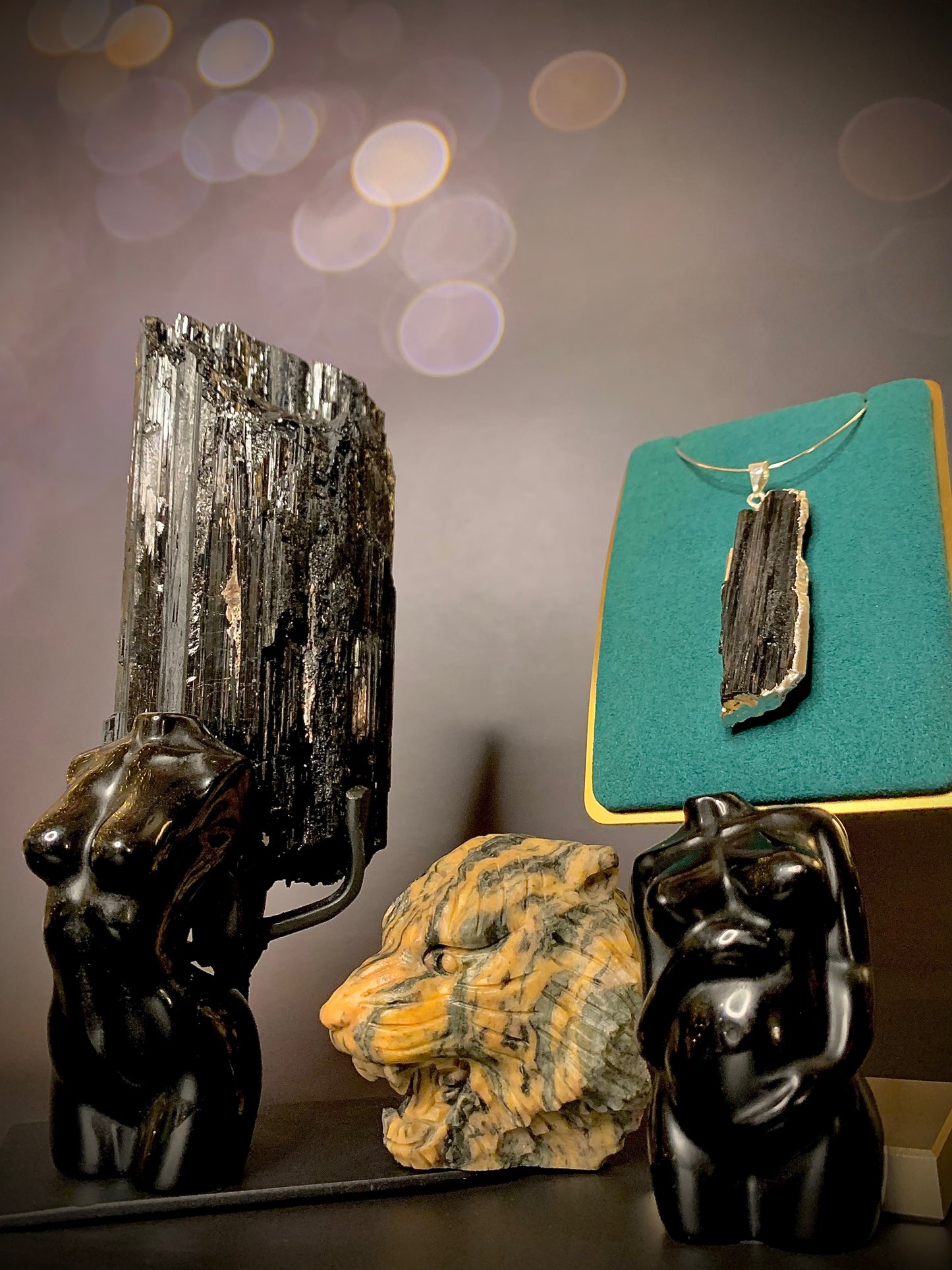 Black Tourmaline Raw Pendant in Sterling Silver