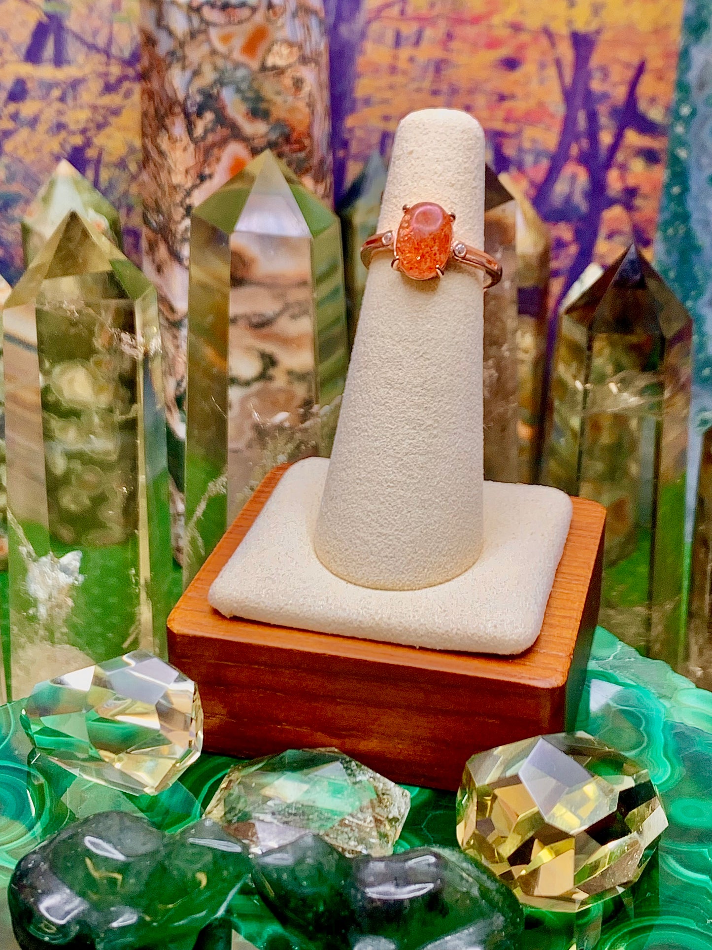 Golden Sunstone Ring in Rose Gold Plated Silver