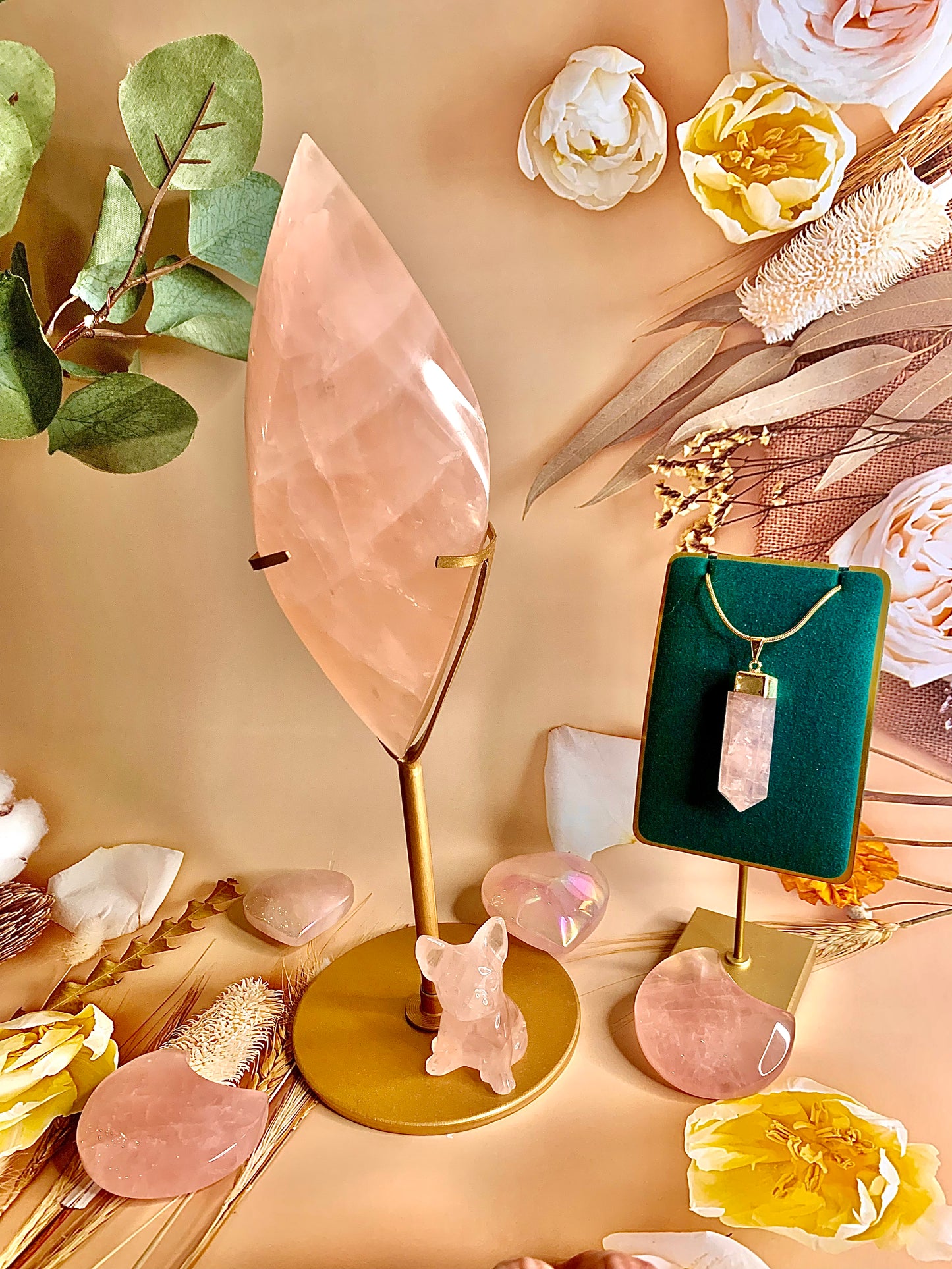 Rose Quartz Double Flame 🔥 in Stand