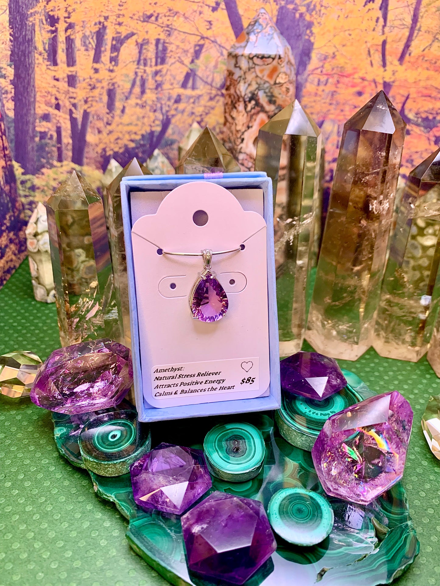 Faceted Tear Drip Amethyst Pendant set in Sterling Silver