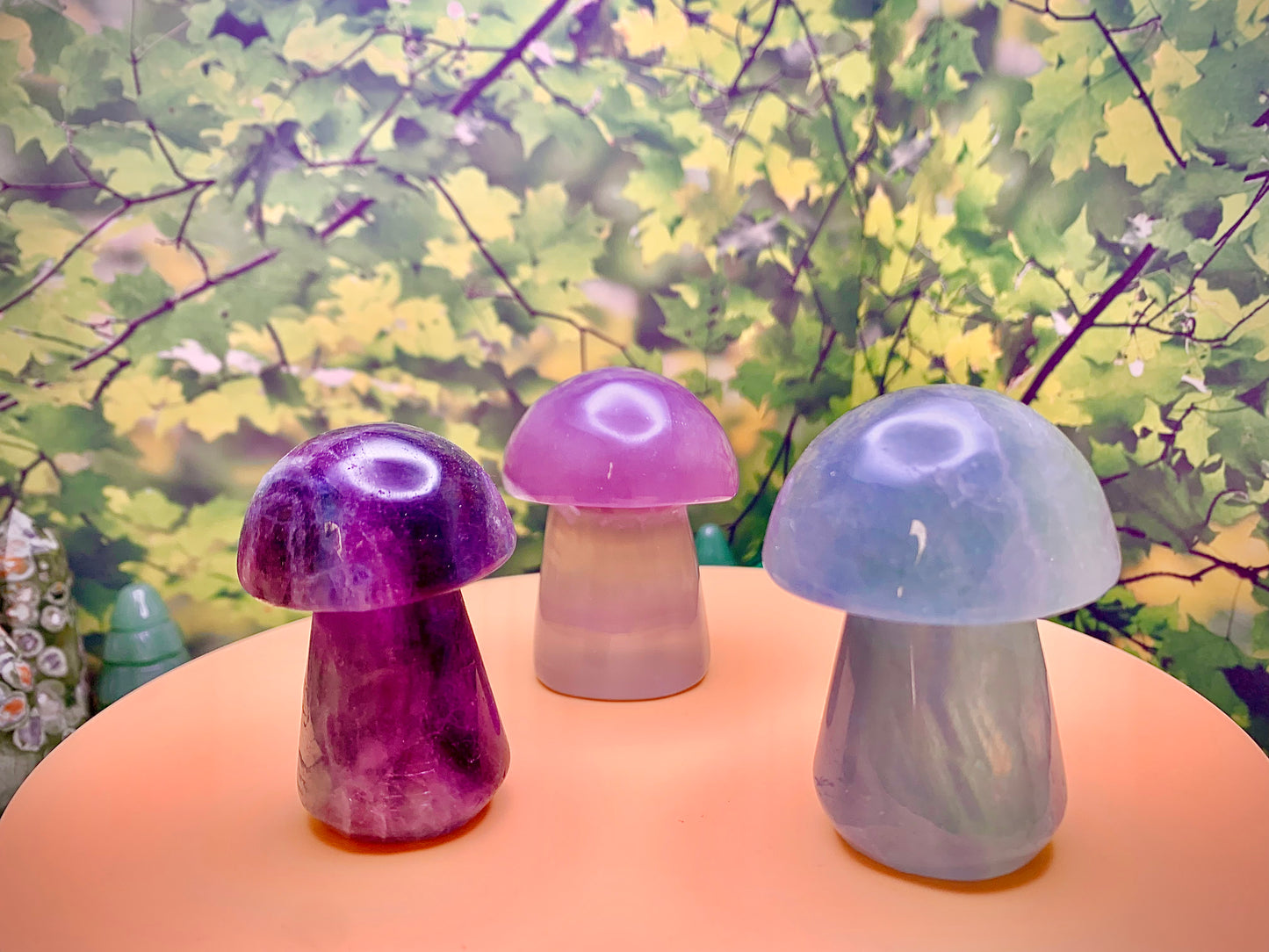 Purple Rainbow Fluorite Mushroom Carving