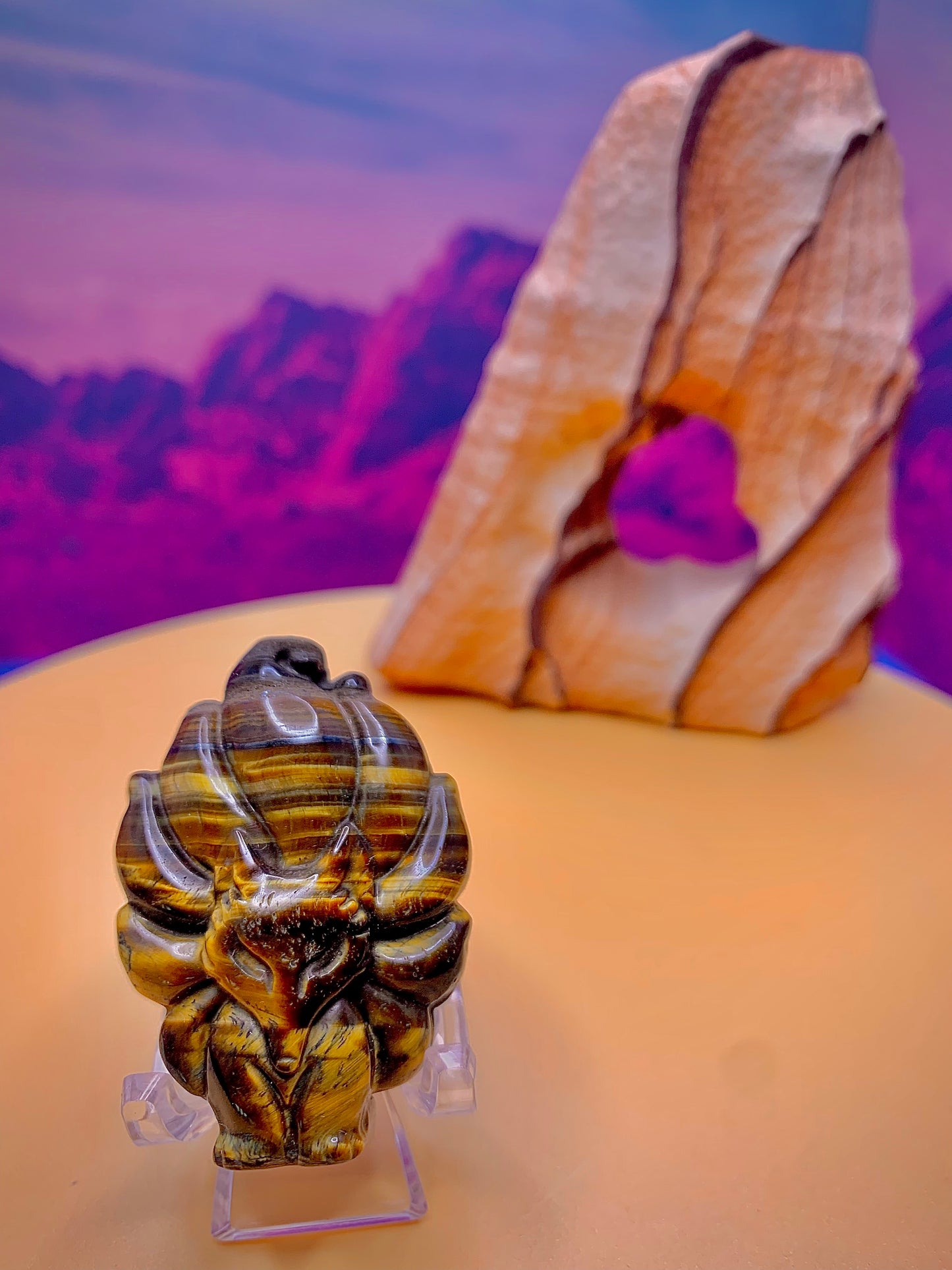 Tiger’s Eye 9-Tailed Fox Carving