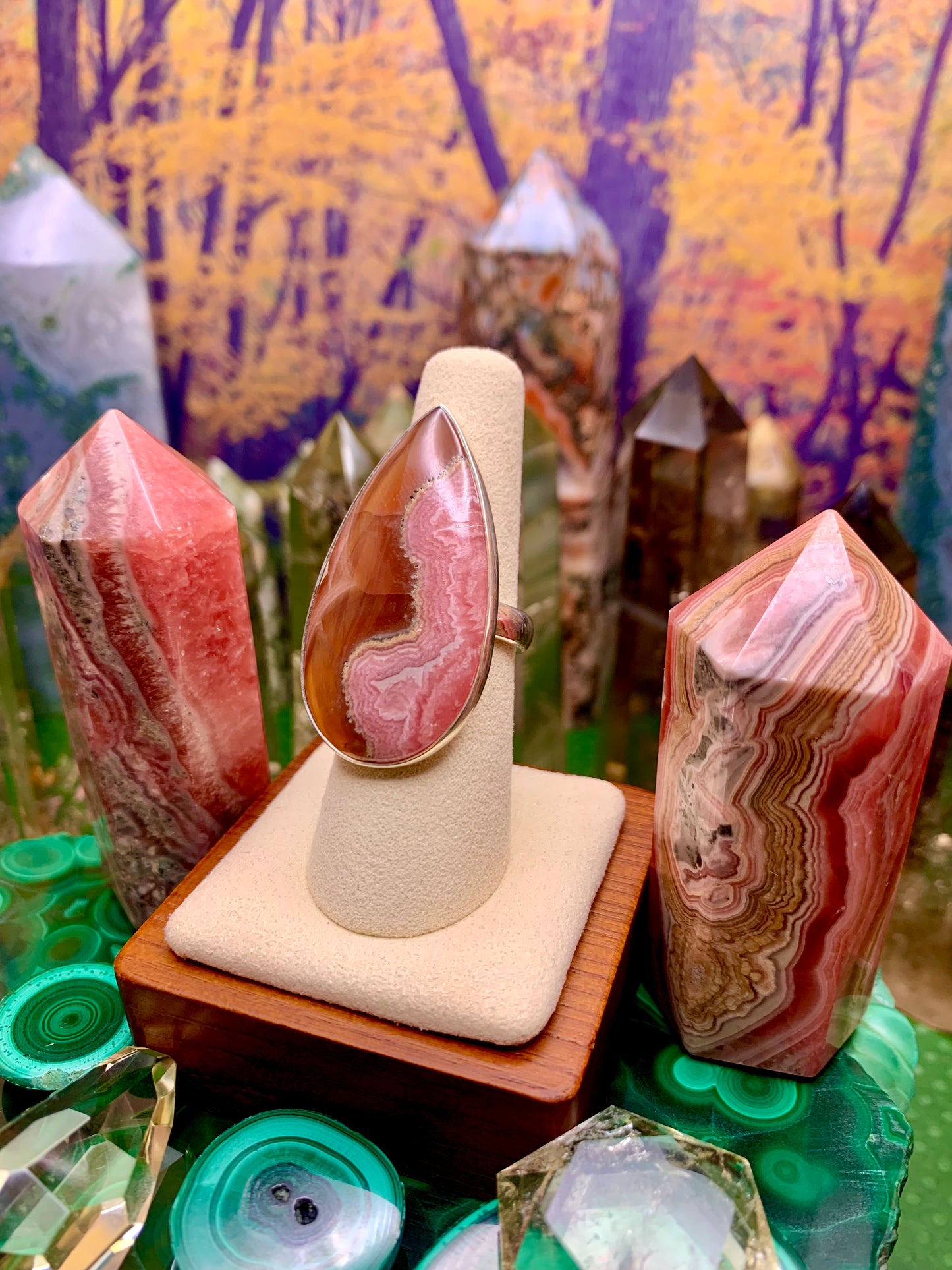 Gem Rhodochrosite HQ* Large Cabochon Teardrop Ring in Sterling Silver