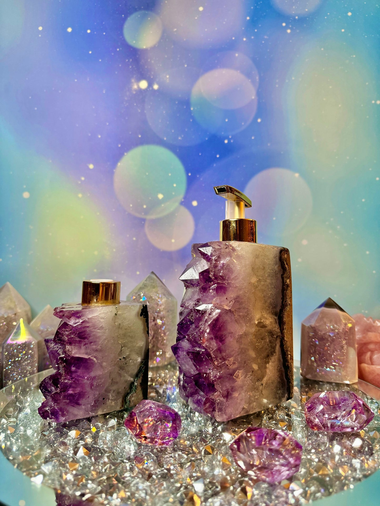 Natural Amethyst Hand Soap Dispenser & Reed Diffuser