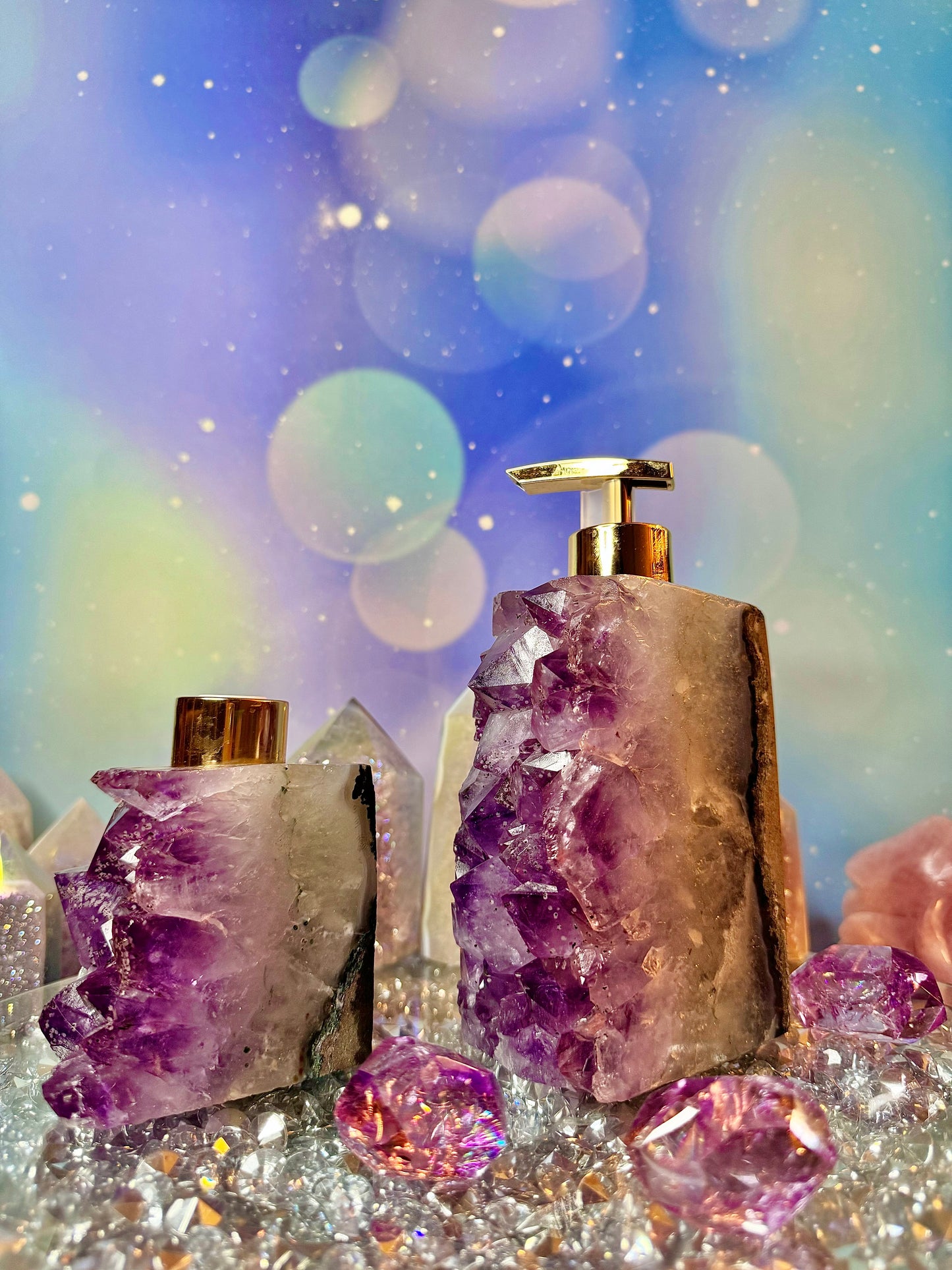Natural Amethyst Hand Soap Dispenser & Reed Diffuser