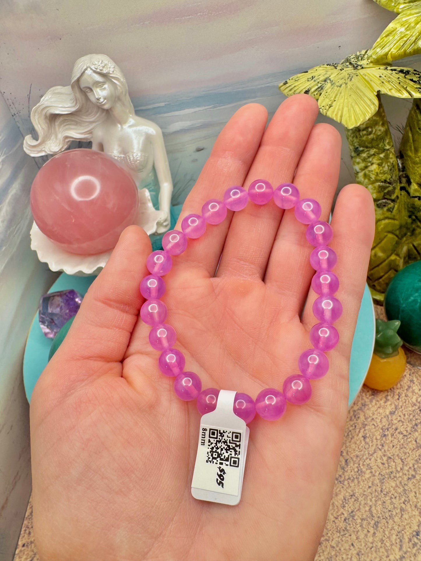 Pink Star Ruby Round Bead Bracelet (8mm) Lab Created