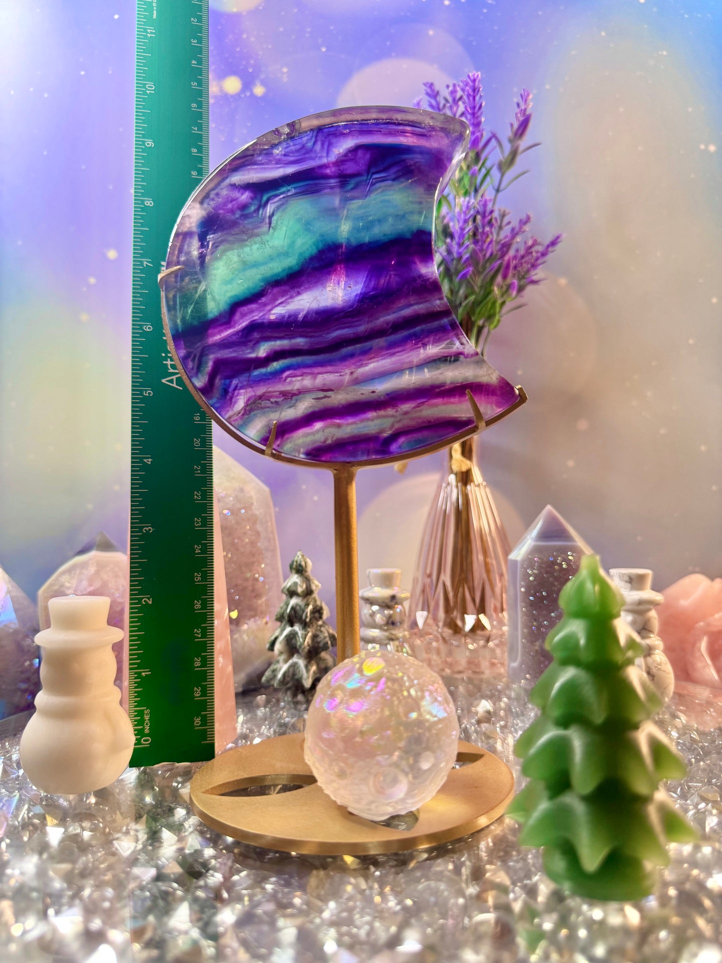 Rainbow 🌈 Fluorite Crescent Moon 🌙 on Stand