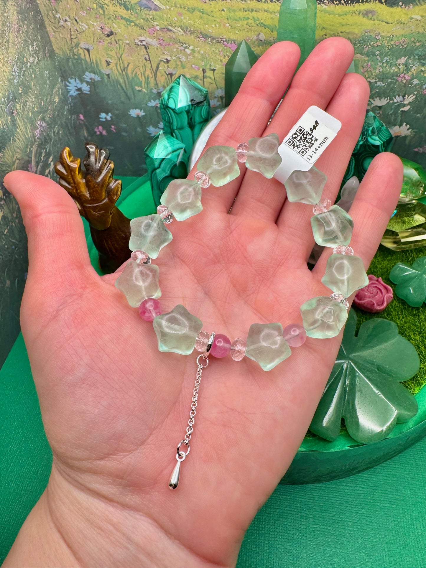 Mint Green Fluorite Star Bead Bracelet (13-14+mm)