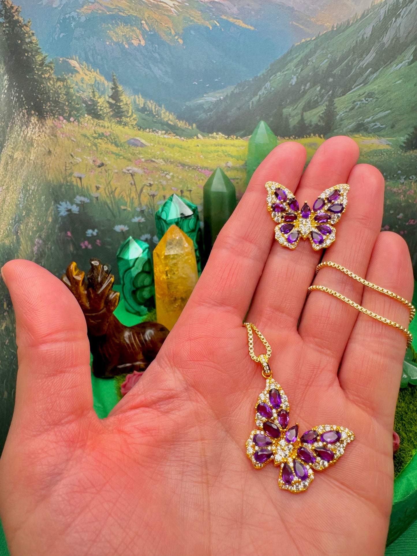 Amethyst Butterfly Pendant in Gold Plating over .925 Silver