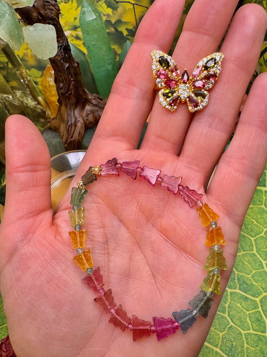 Multi-Colored Tourmaline Butterfly 🦋 Stretch Bracelet
