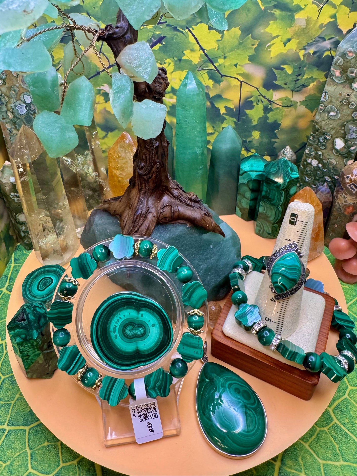 Malachite Flower Bead Bracelet (GOLD)