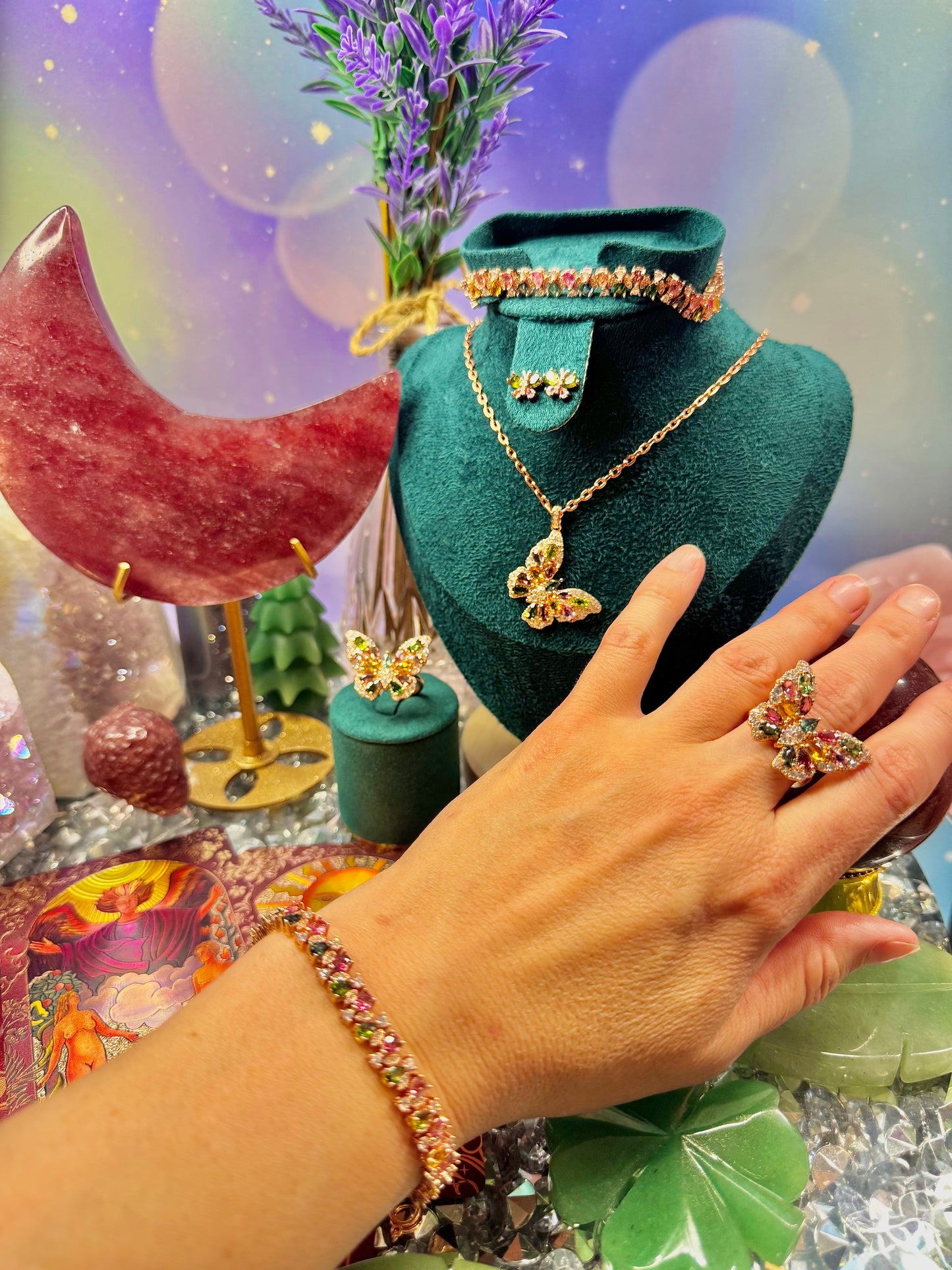 Multi-Colored Tourmaline Butterfly 🦋 Ring in Rose Gold Plated .925 Silver(Adjustable)