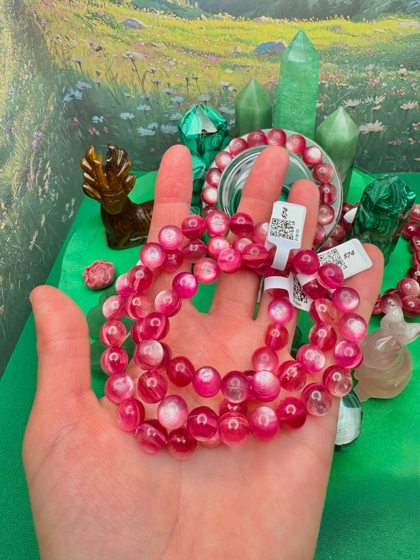 Pink Lepidolite Round Bead Bracelet (9+mm)
