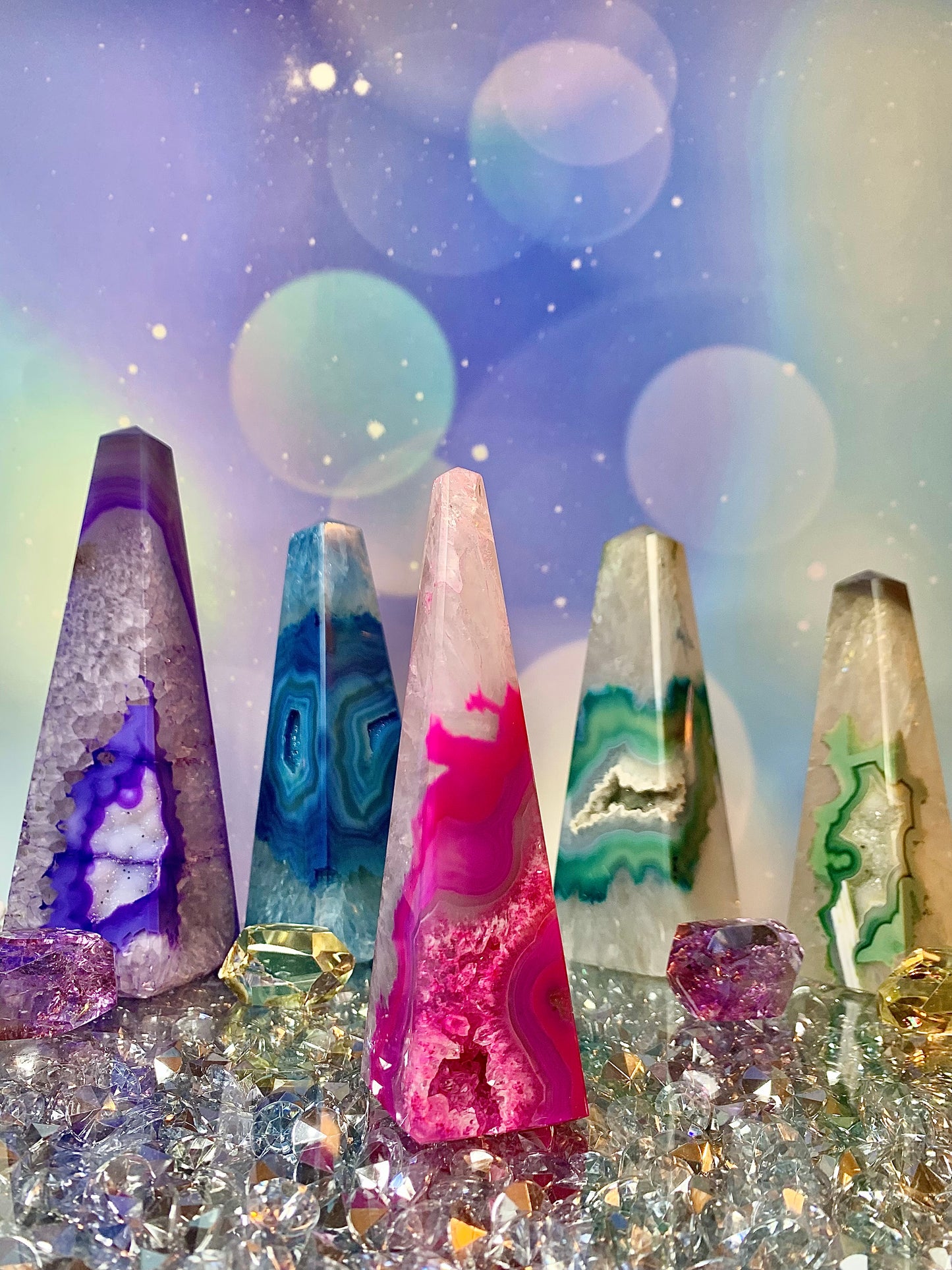 Brazilian Agate Obelisk (Fuchsia)