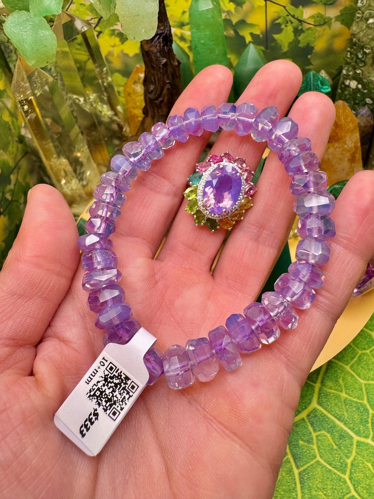 HQ* Lavender Moon Quartz Freeform Bracelet 10+mm