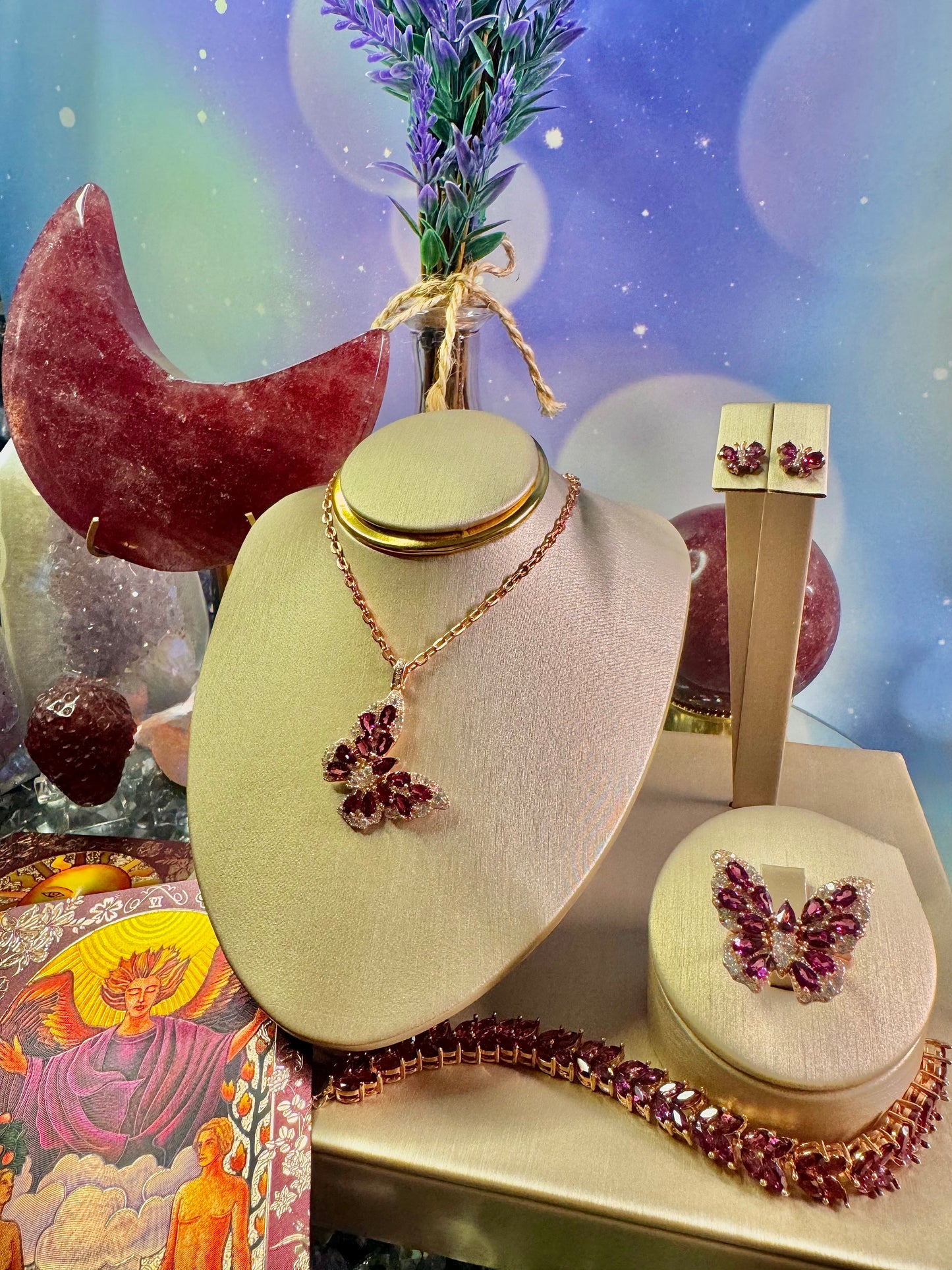 Rhodolite (Purple) Garnet Butterfly Pendant in Rose Gold over .925 Silver