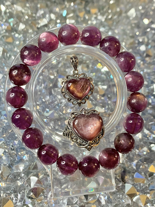 Lepidolite Vintage Style Heart Pendant set in Sterling Silver (Pendant Only)