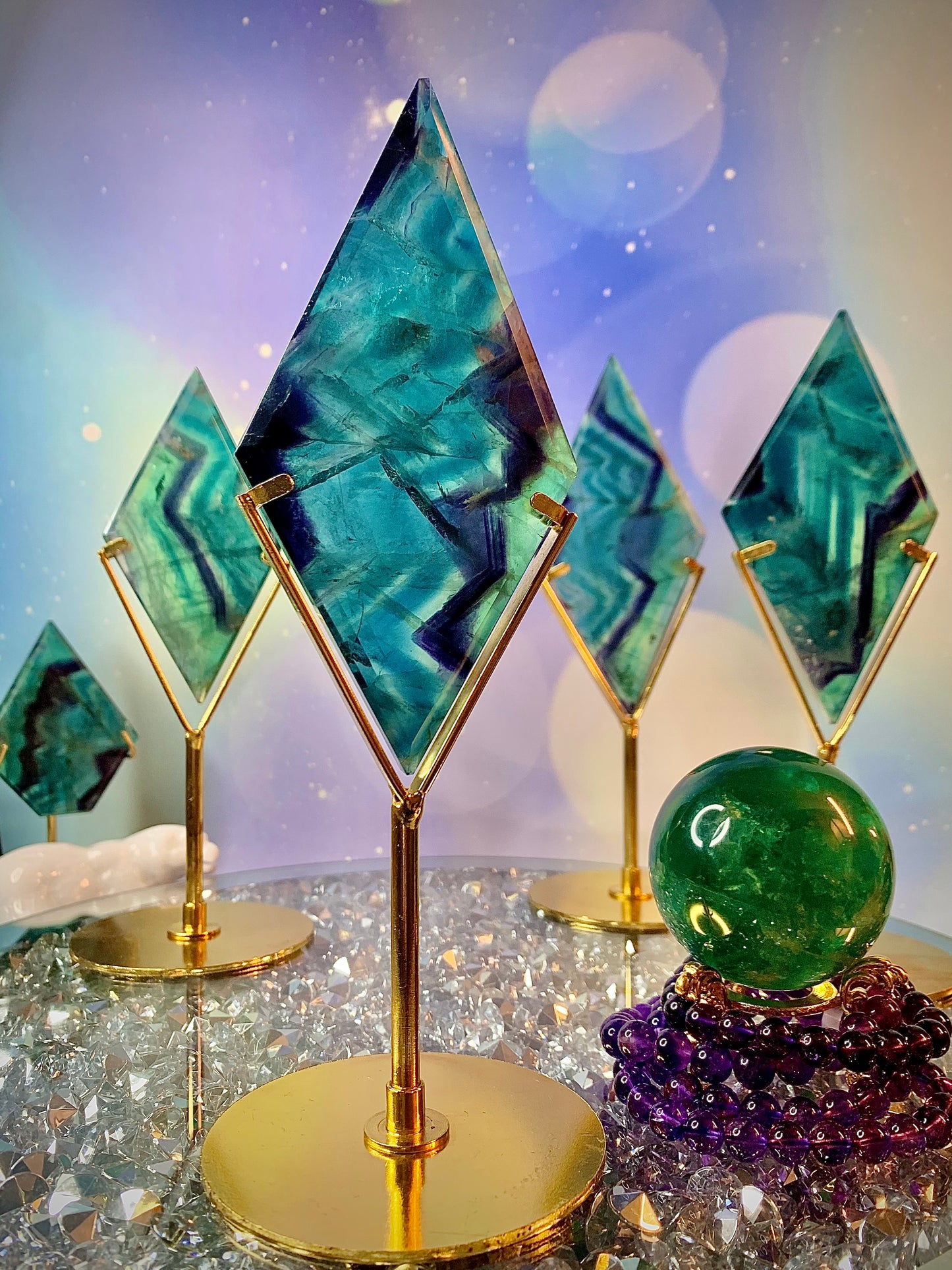 Rainbow Fluorite Diamond ♦️ on Stand