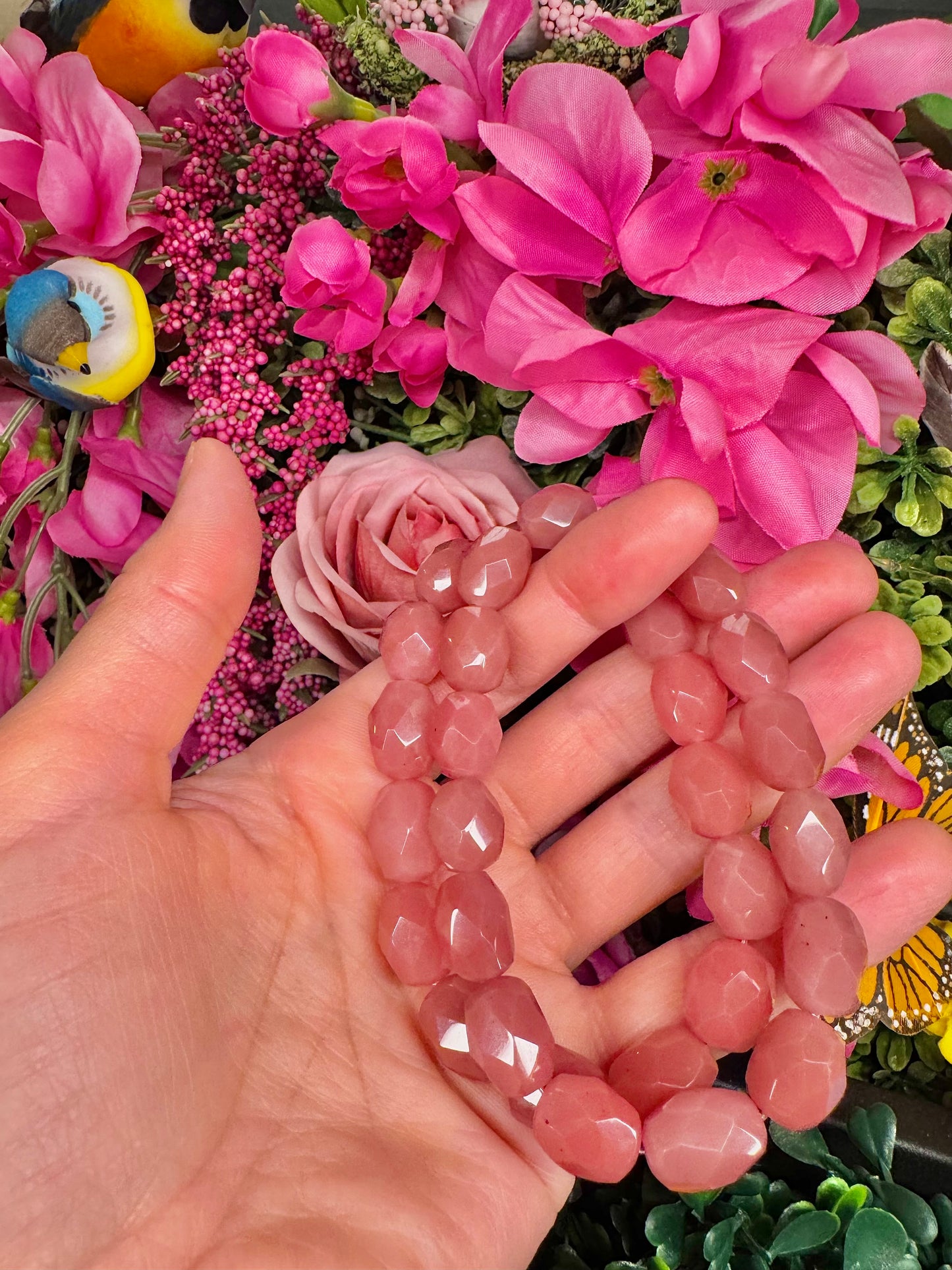 Guava Quartz Faceted Bean Bracelet (9-10+mm)