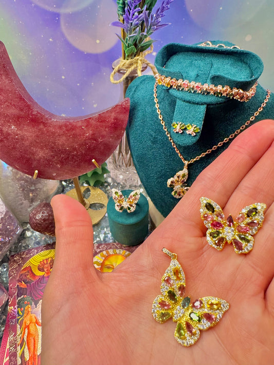 Gold Plated .925 Silver Multi-Colored Tourmaline Butterfly 🦋 Ring (Adjustable)