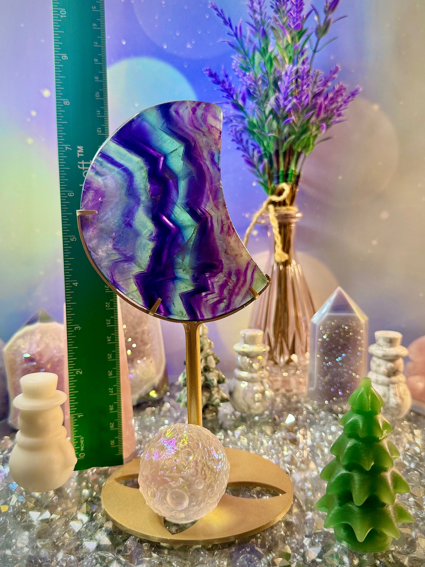 *Rainbow 🌈 Fluorite Crescent Moon 🌙 on Stand