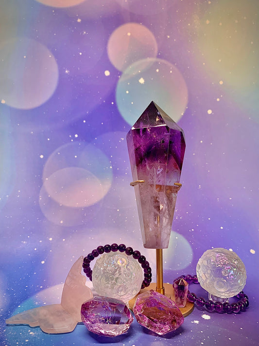 Amethyst Torch Wand on Golden Stand