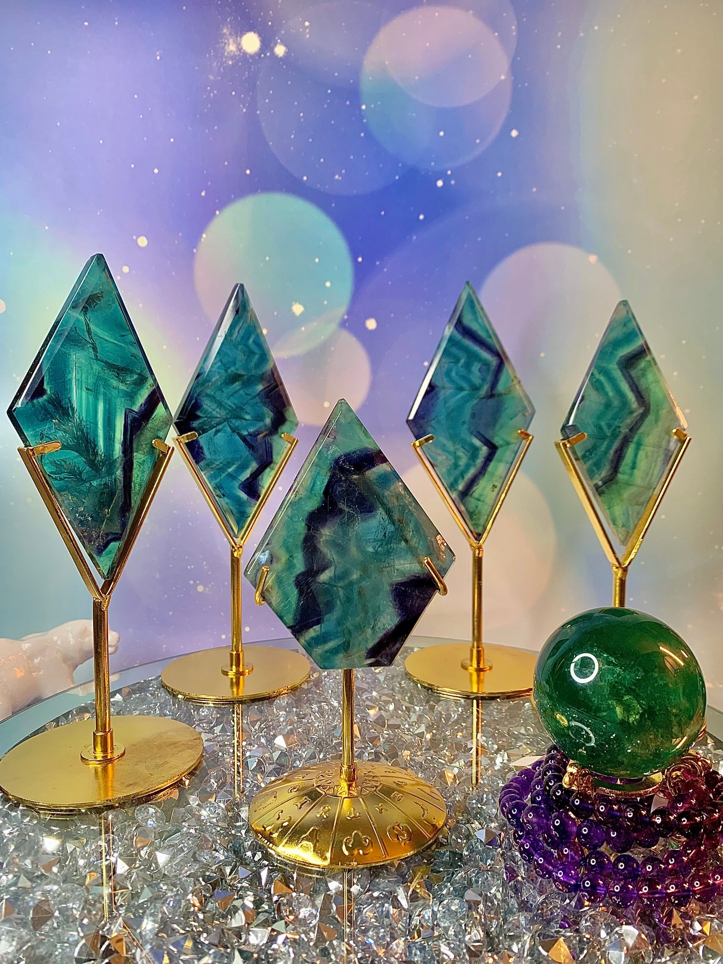 Rainbow Fluorite Flat Diamond ♦️ on Stand: