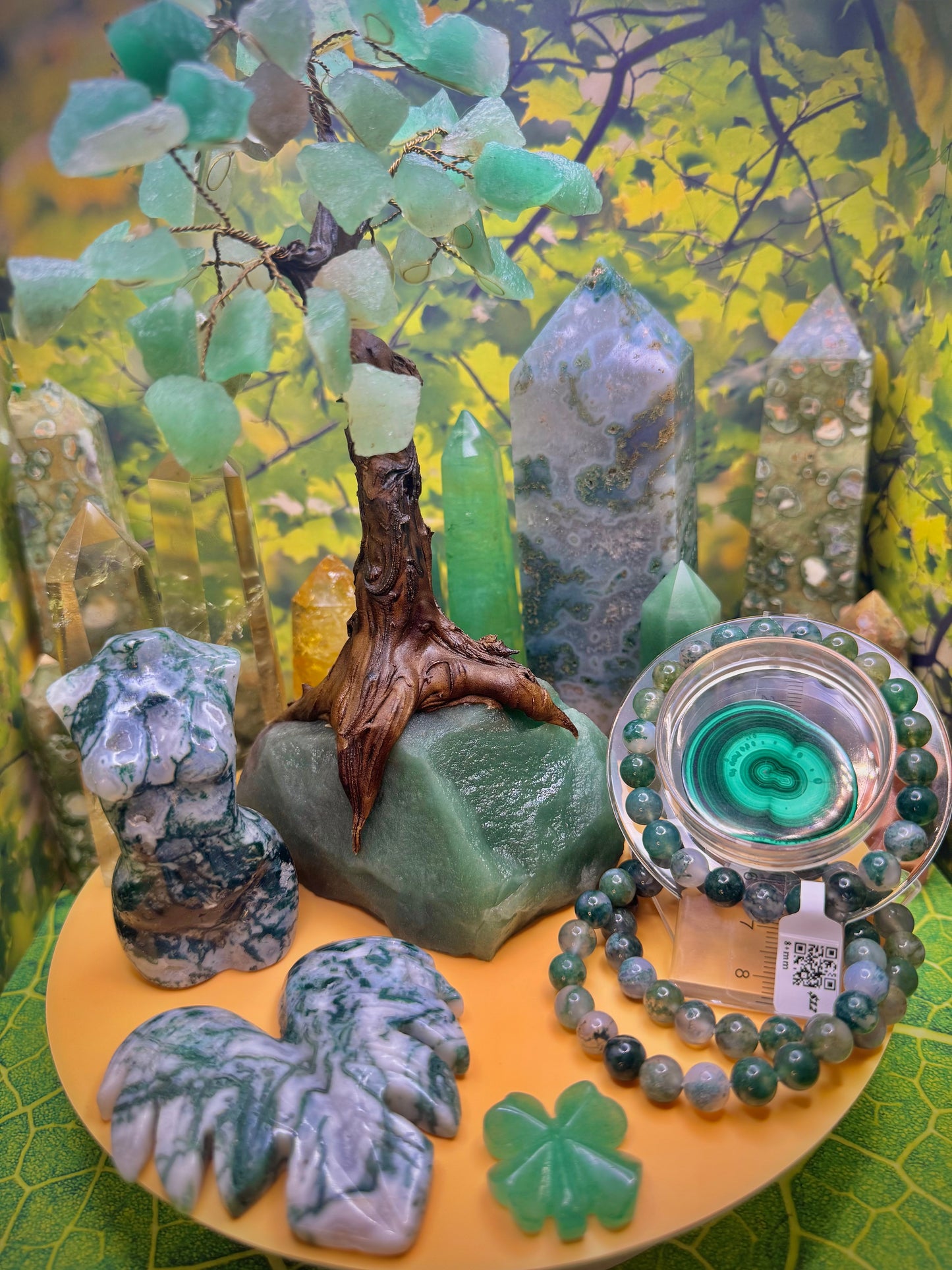 Green Moss Agate Round Bead Bracelet 8mm