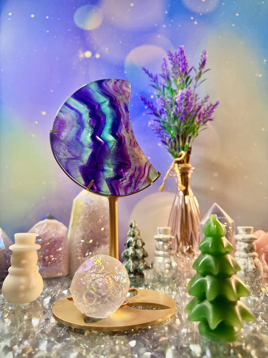 *Rainbow 🌈 Fluorite Crescent Moon 🌙 on Stand