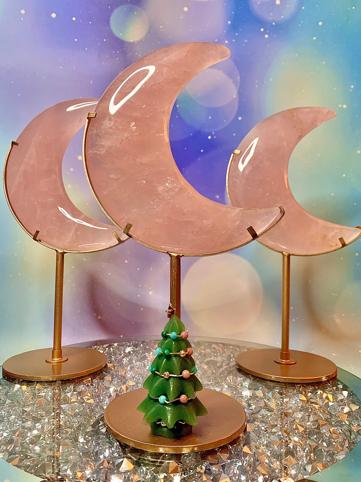 Rose Quartz Crescent 🌙 Moon On Stand