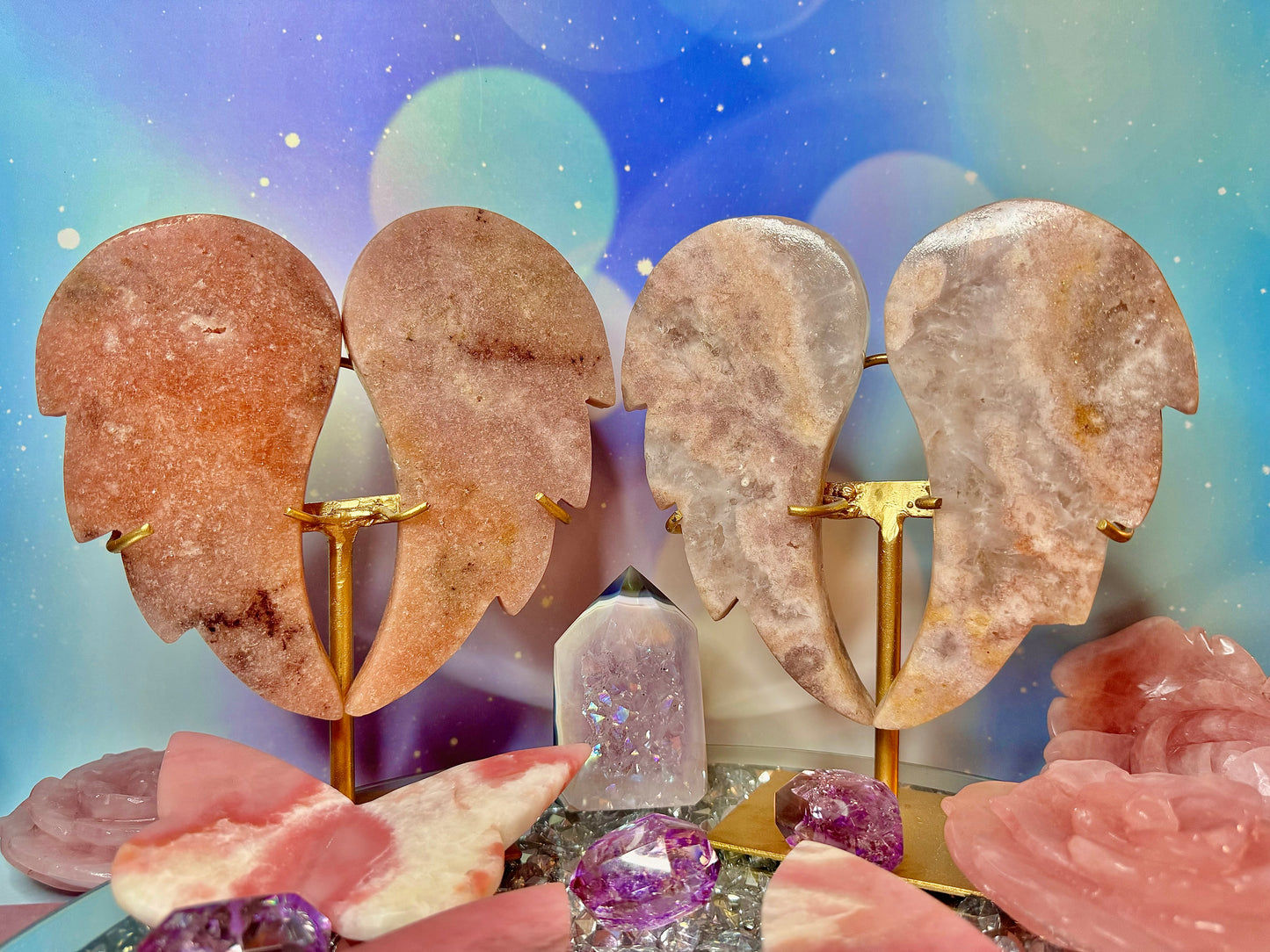 Pink Amethyst Angel Wings on Stand