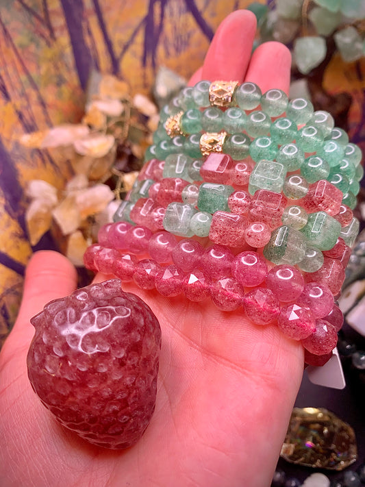 Red & Green Strawberry 🍓 Quartz Cubie Bracelet