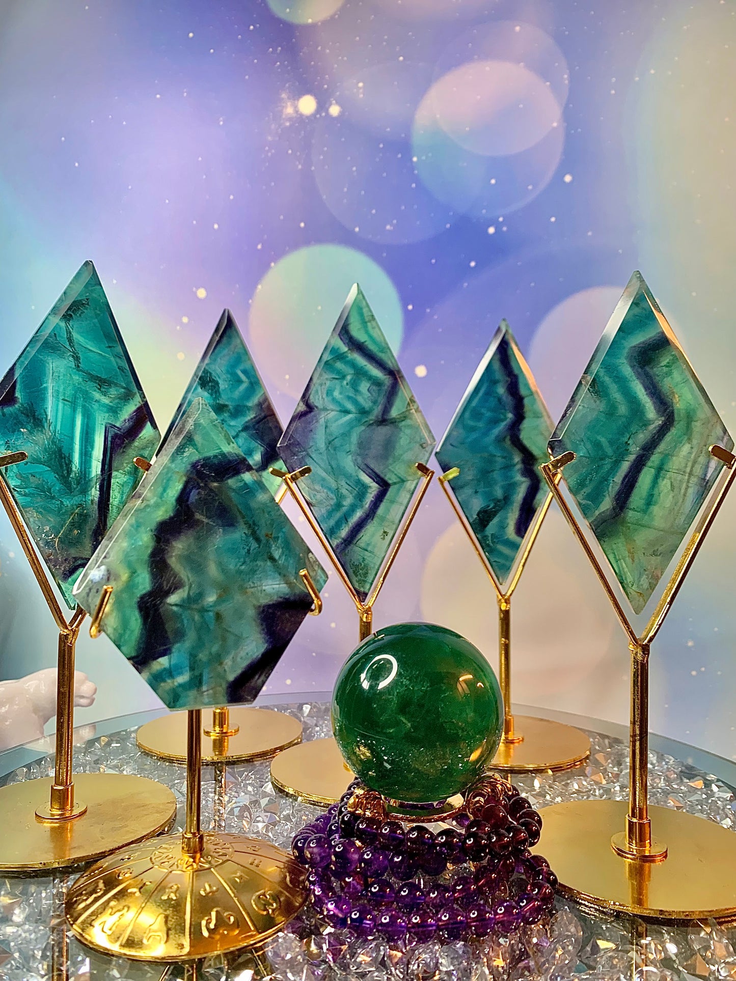 Rainbow Fluorite Flat Diamond ♦️ on Stand: