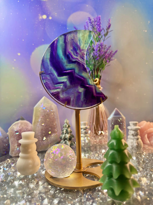 Rainbow 🌈 Fluorite Crescent Moon 🌙 on Stand