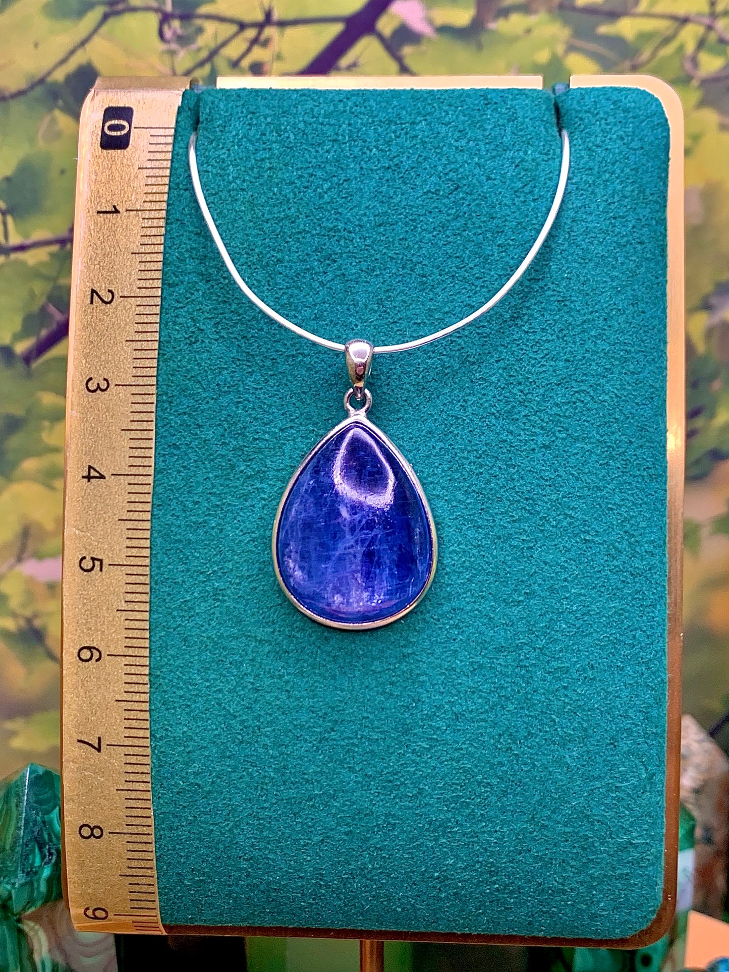 Blue Kyanite Teardrop Cabochon Pendant set in Sterling Silver