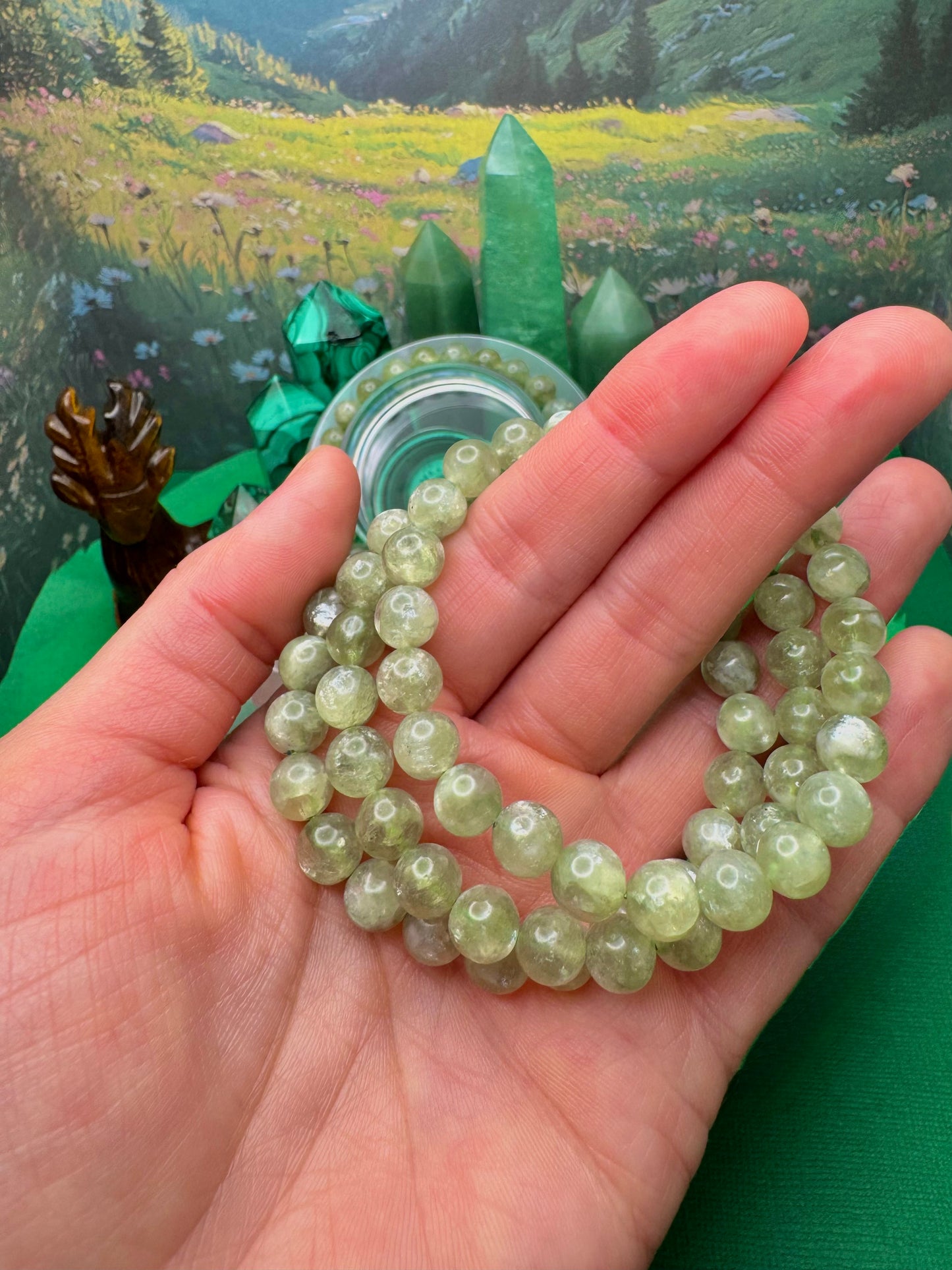 Green Lepidolite (Mica) Round Bead Bracelet (7-8+mm)