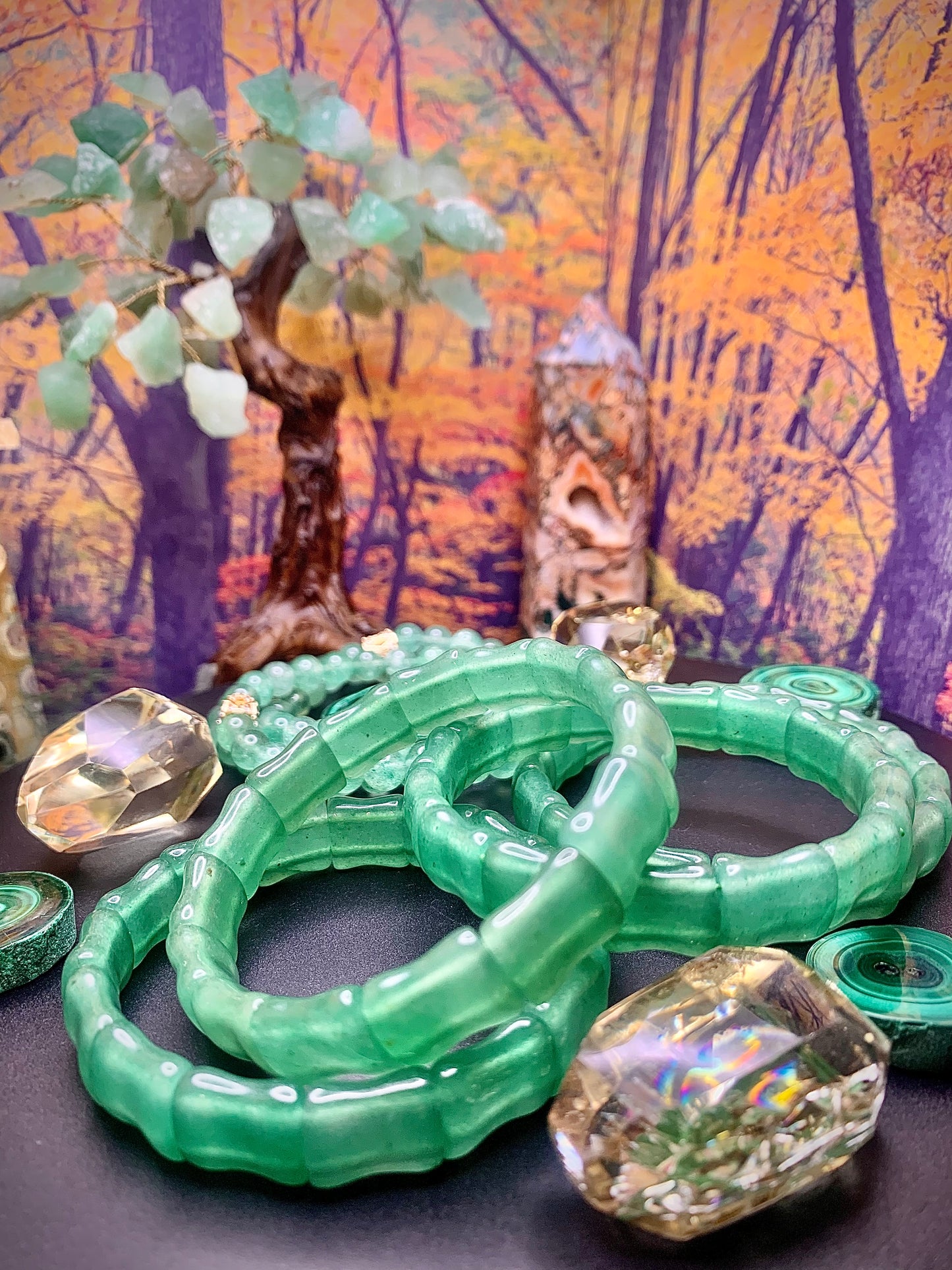 Green Aventurine Bamboo Bangle Bracelet