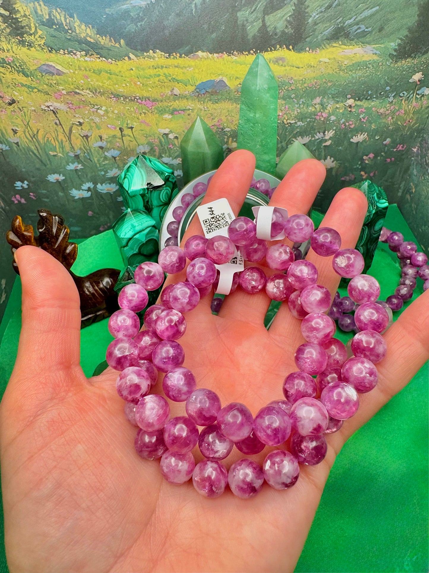 Purple (Mica) Gel Lepidolite Round Bead Bracelet (9.5+mm)
