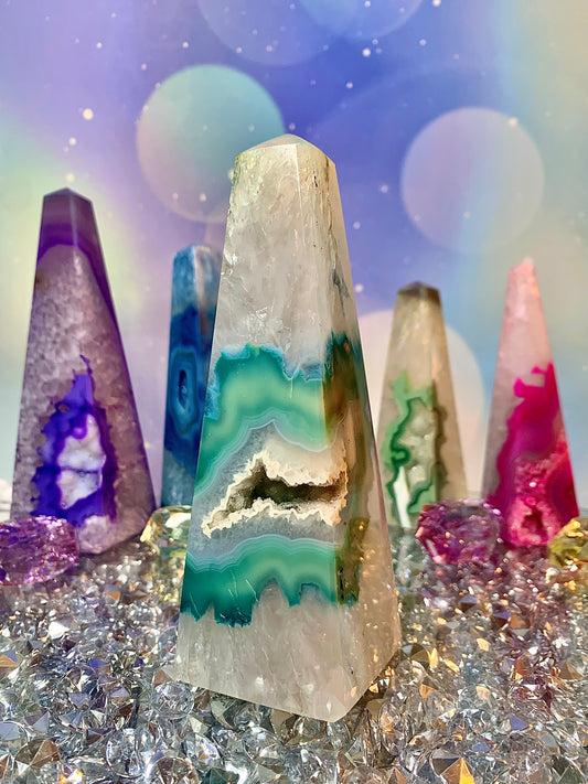 Brazilian Agate Obelisk (Teal Blue)