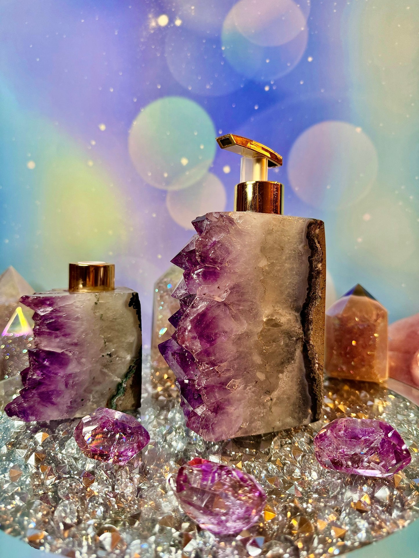 Natural Amethyst Hand Soap Dispenser & Reed Diffuser