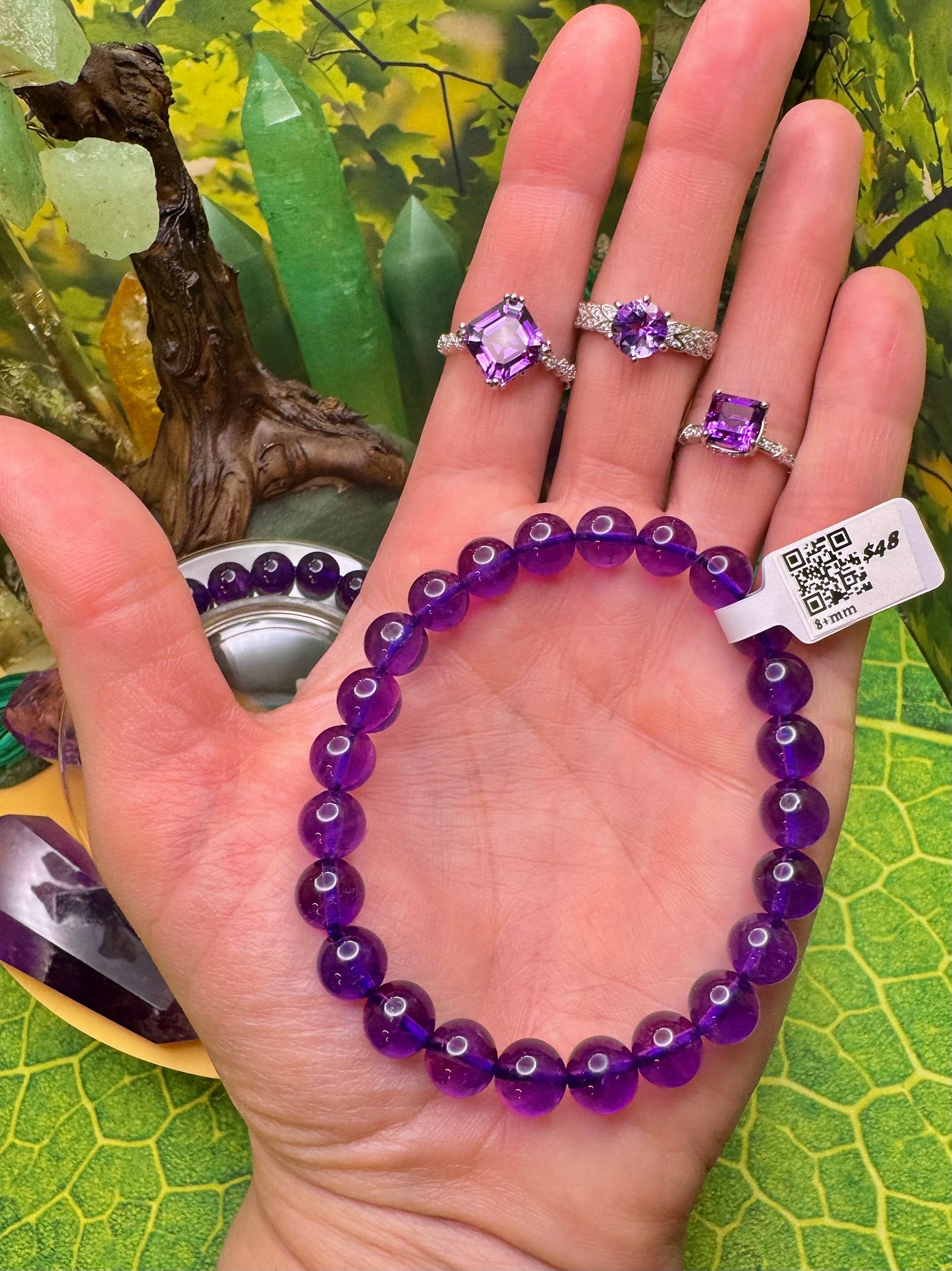 HQ* Amethyst Round Bead Bracelet 8+mm