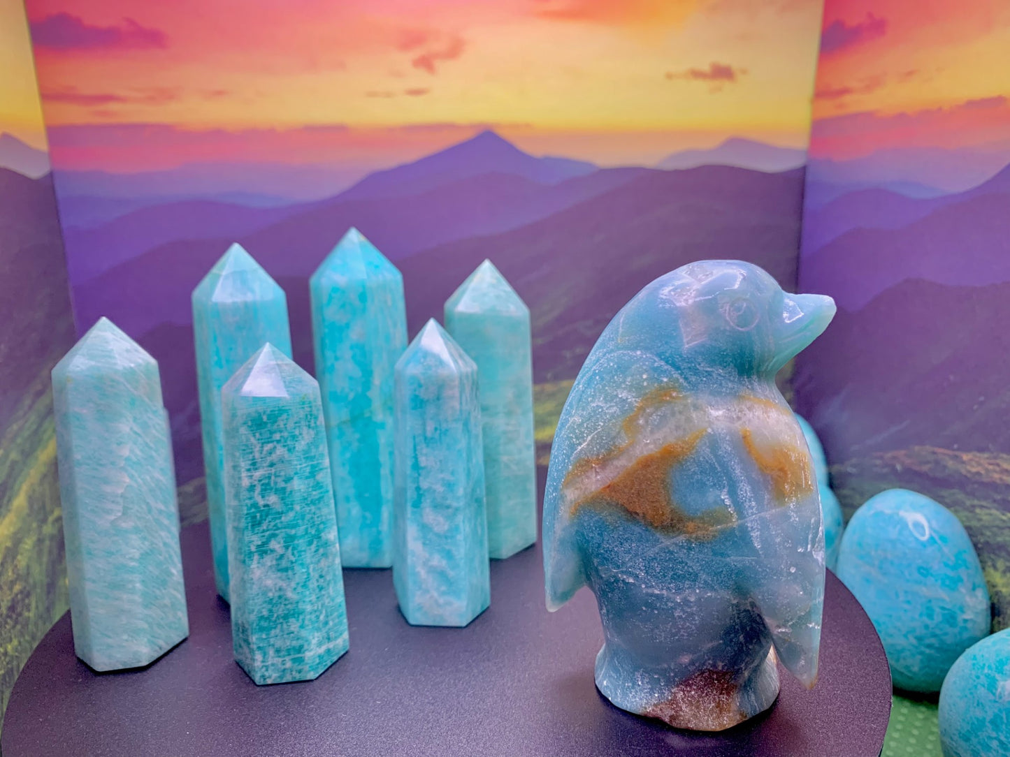 Blue Sky Amazonite Penguin Carving