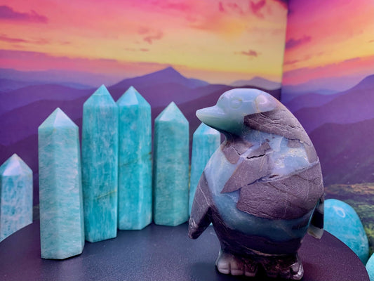 Blue Sky Amazonite Penguin Carving