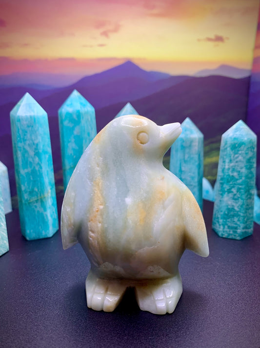 Blue Sky Amazonite Penguin Carving