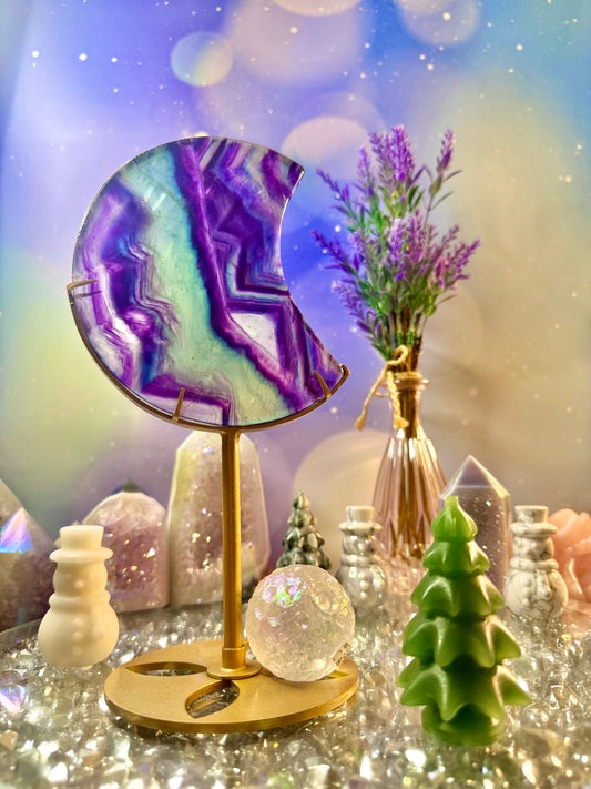 Rainbow 🌈 Fluorite Crescent Moon 🌙 on Stand